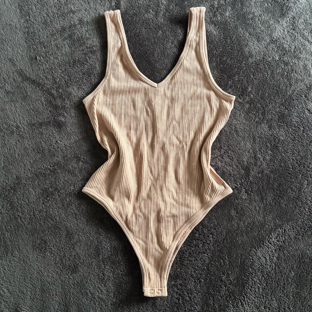 Gypsy & Jade Beige Ribbed Bodysuit